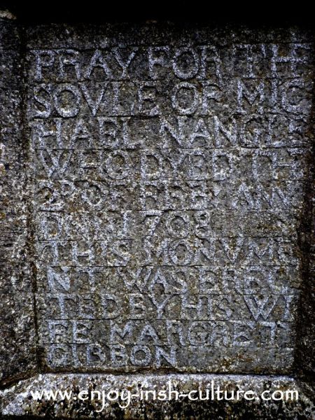 Family grave slab at Ross Abbey, Headford, County Galway. This is the best preserved Franciscan friary in Ireland.