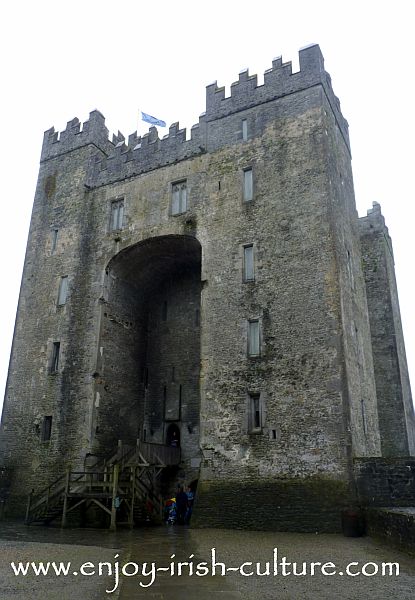 The magnificent keep of Bunratty Castle, County Clare, Ireland, from close up. This is one of the best castle visits in Ireland!