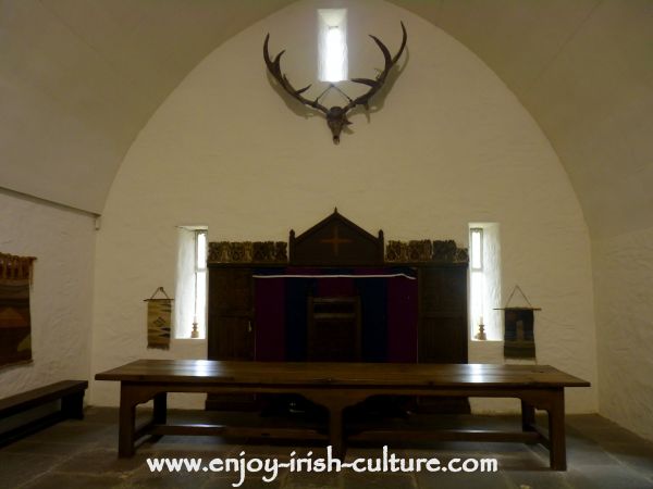 Ground floor vault at Craggaunowen Castle, County Clare, Ireland.