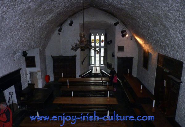 Bunratty Castle, County Clare, Ireland- the vaulted hall, now used as banquetting hall for medieval banquets.