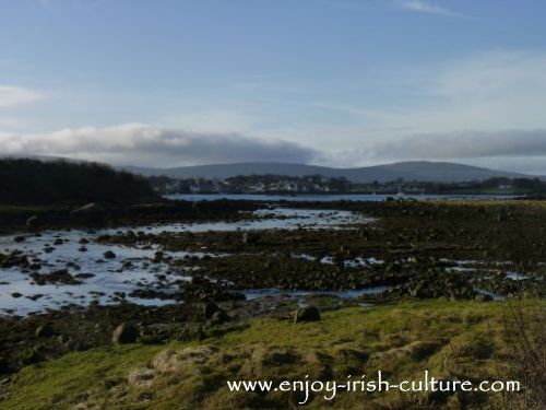 Kinvara village in the distance at the foot of the Burren, Ireland, home to Eugene Lambe, Irish piper and instrument maker.